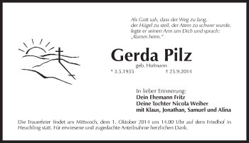 Traueranzeige von Gerda Pilz von Pegnitz-Zeitung